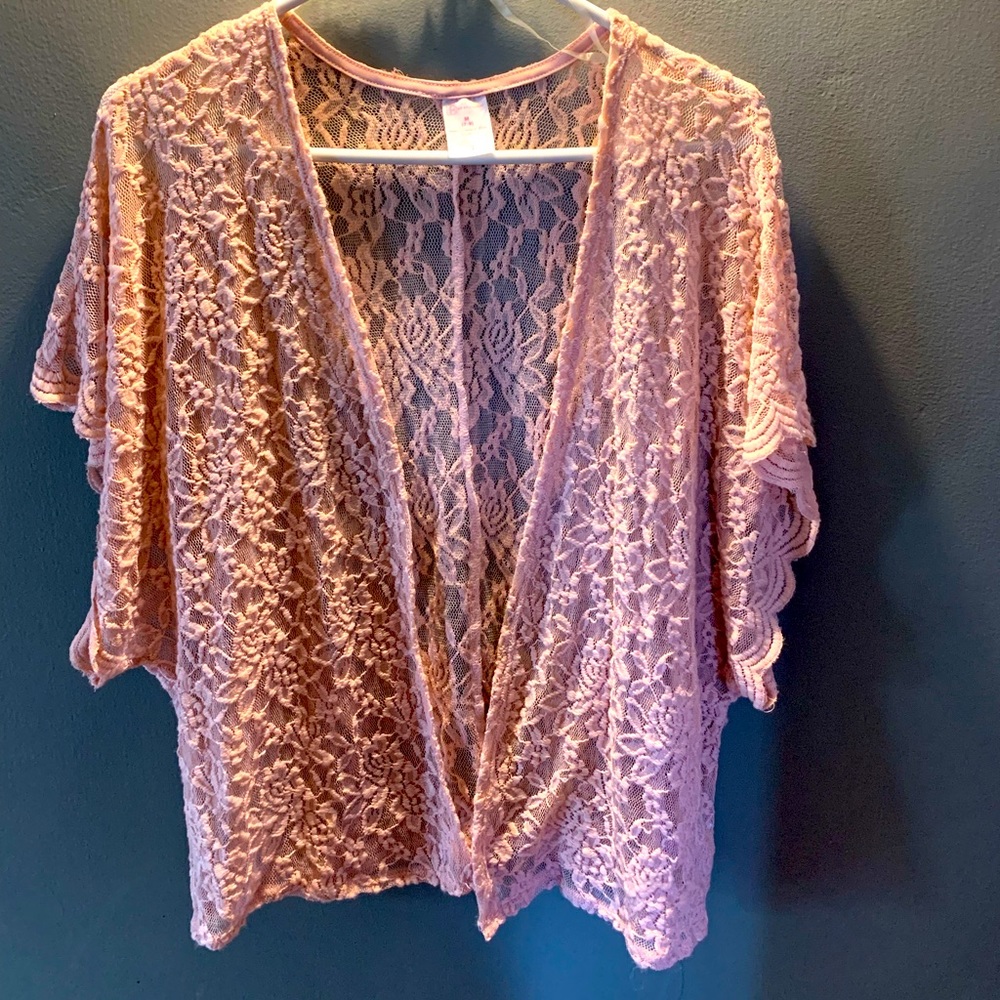 pink Lace knit cover up top Size M (7-9)